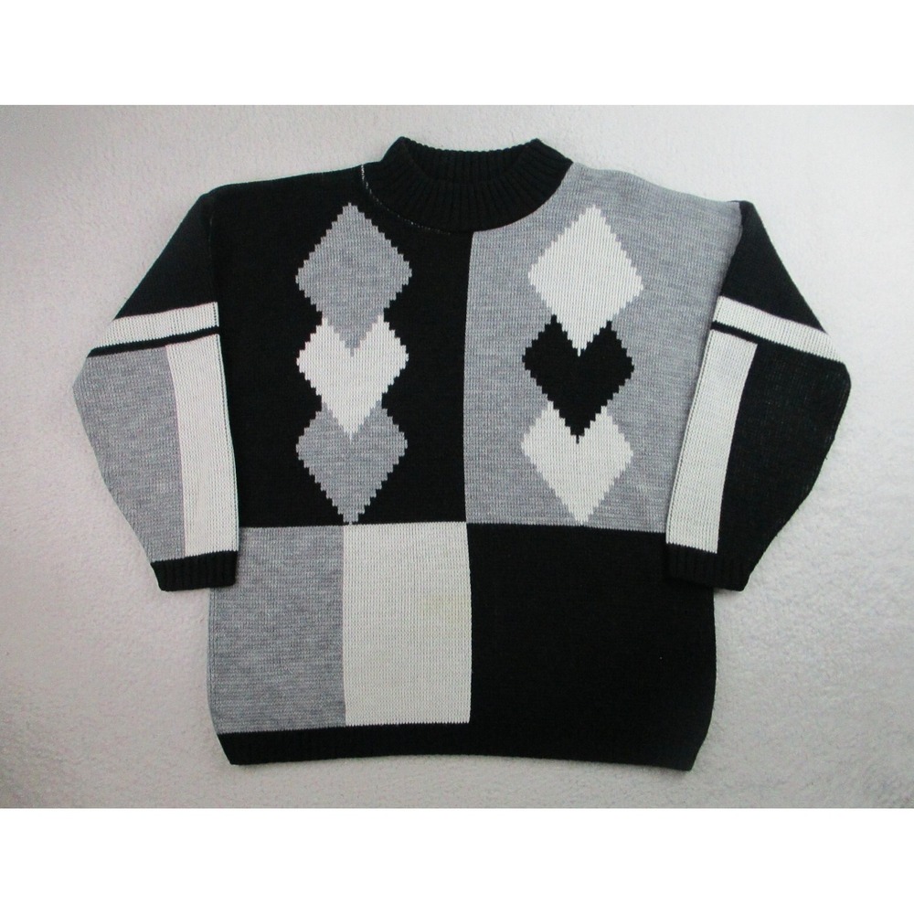 VTG Clifton Place Sweater‎ Womens XL Black Gray Geometric Print Knit USA Outdoor